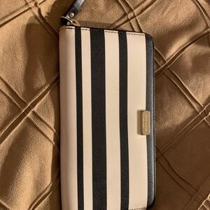 Kate Spade Striped Zip Continental Wallet in Black and White